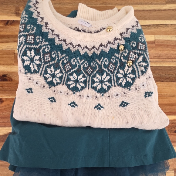 Janie and Jack Other - Janie and Jack Cream and Teal Patterned Sweater